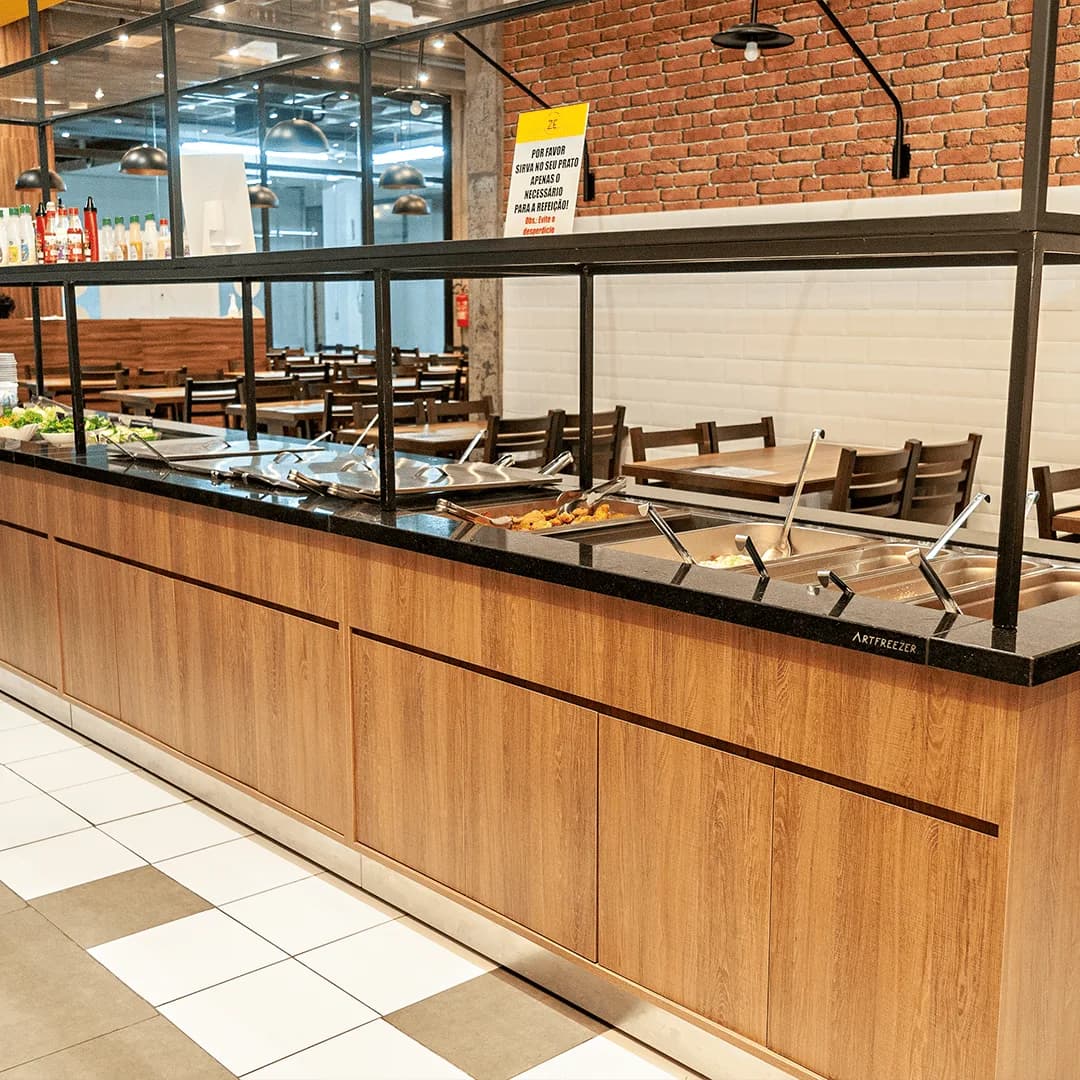 Restaurant buffet in wood and granite