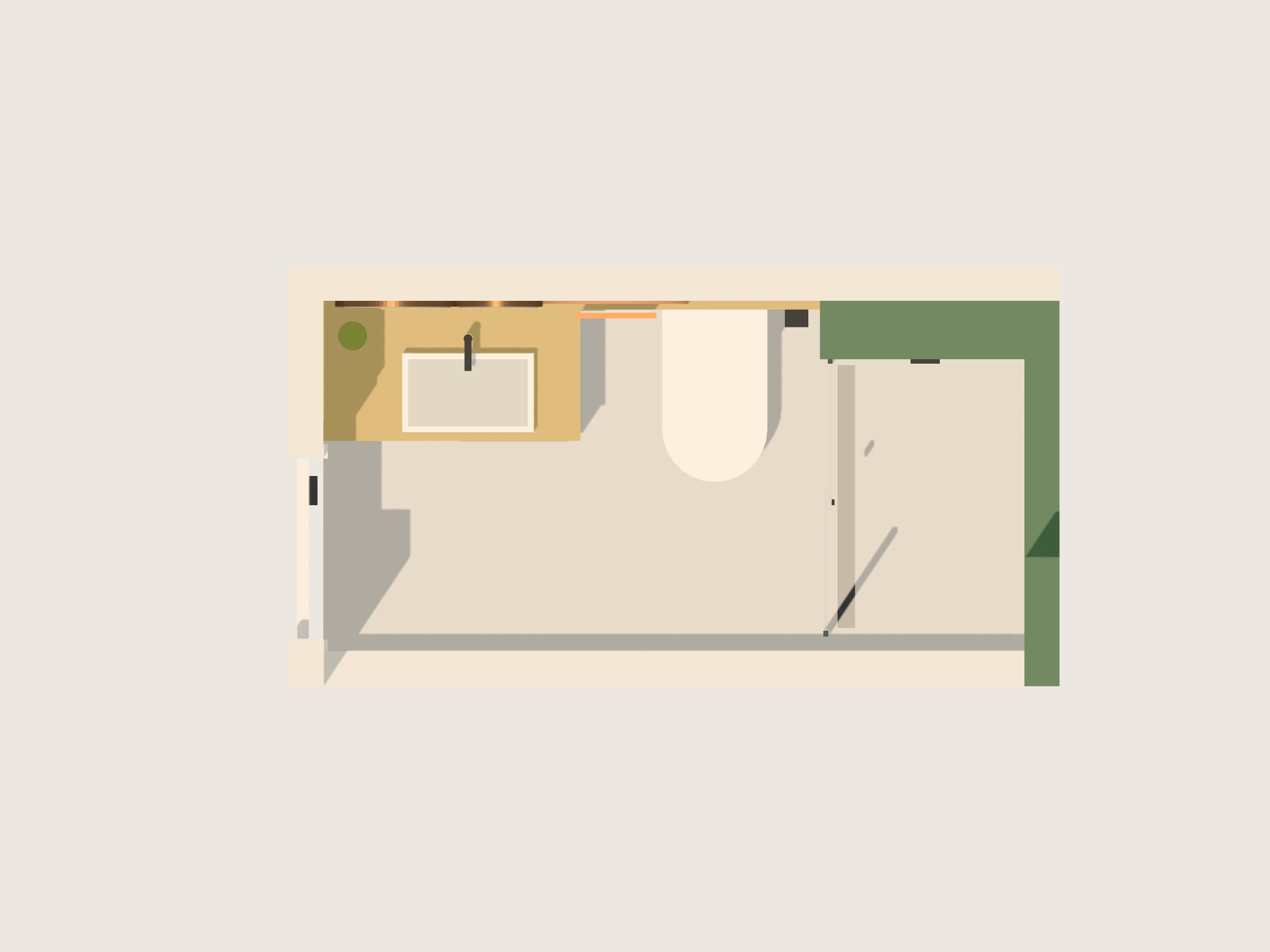 Top-down view of the bathroom's 3D model