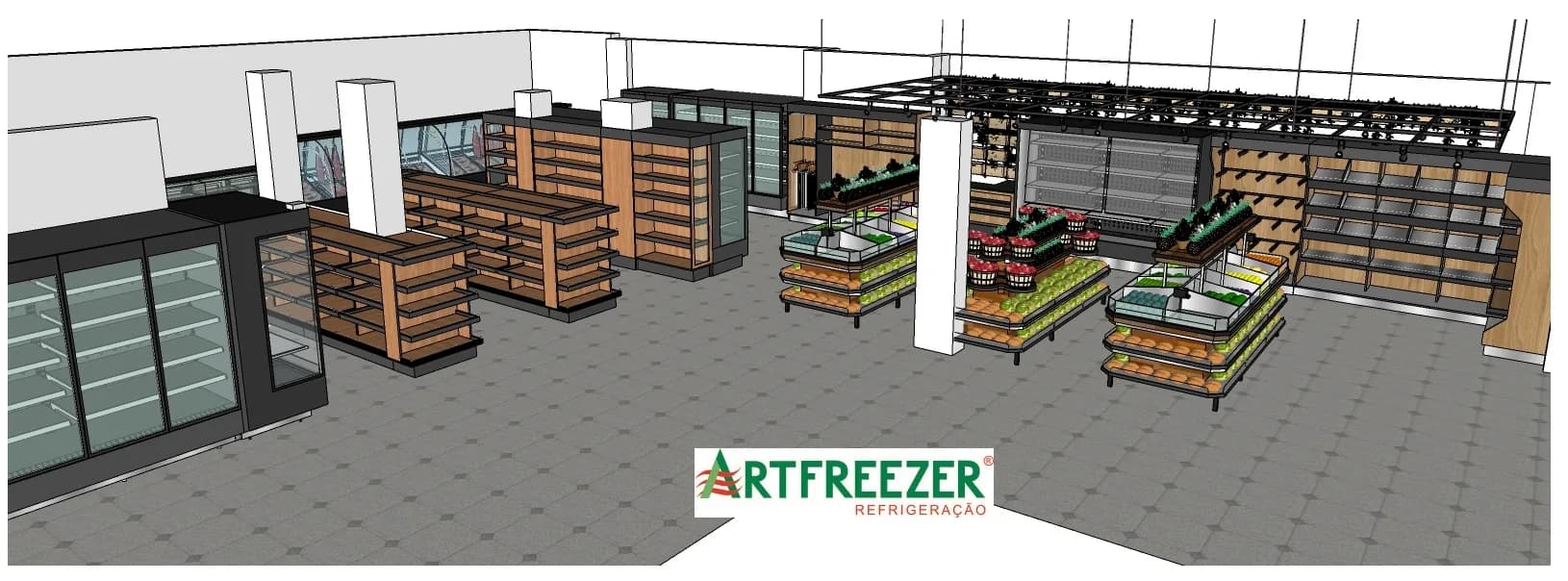 Overview of the hall, from the dairy cases to the produce area.