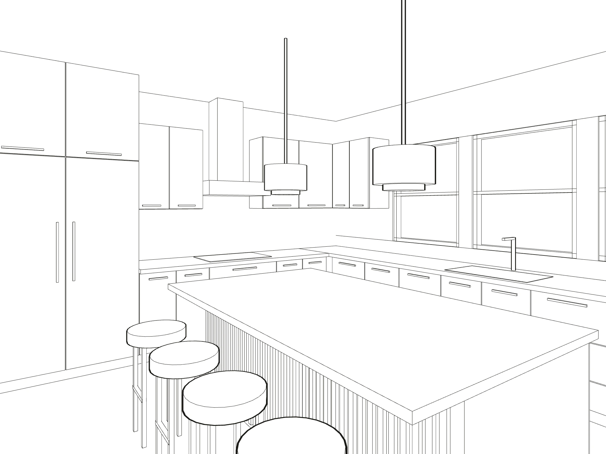 Line perspective of the kitchen, seen from the door