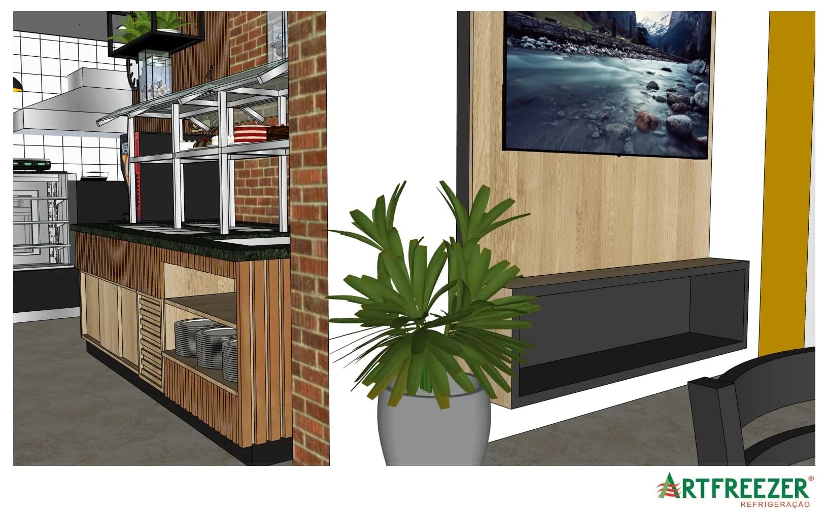 The side of the buffet with plate niches, and the TV panel with a lower niche.