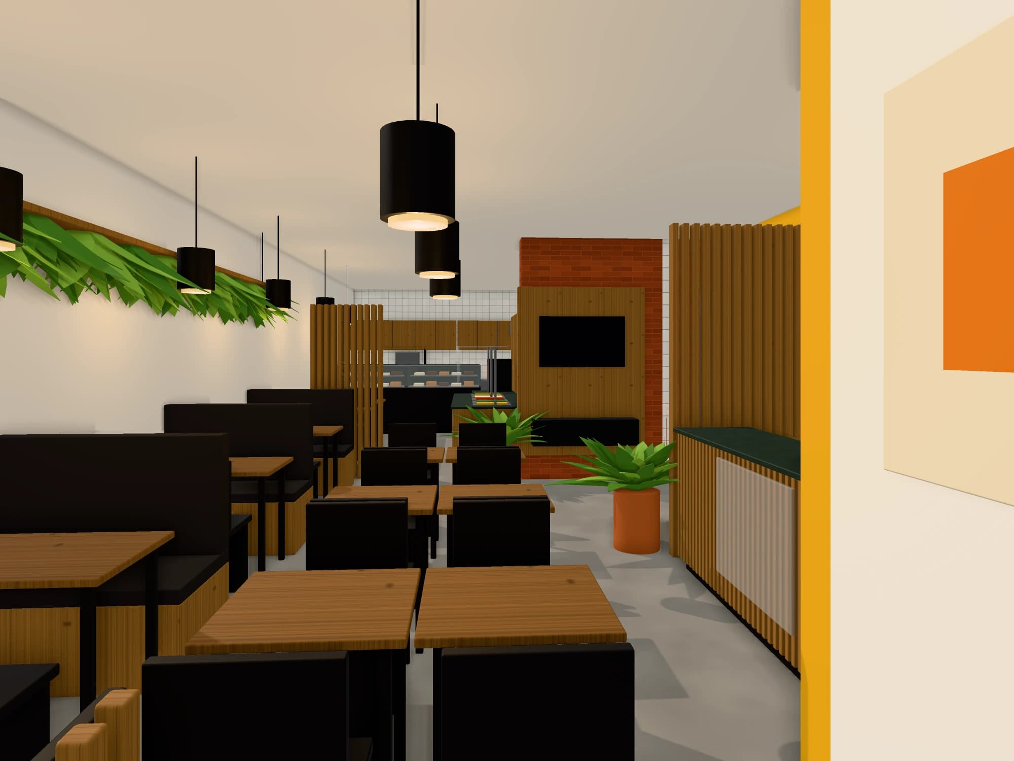 Perspective of the dining room's 3D model