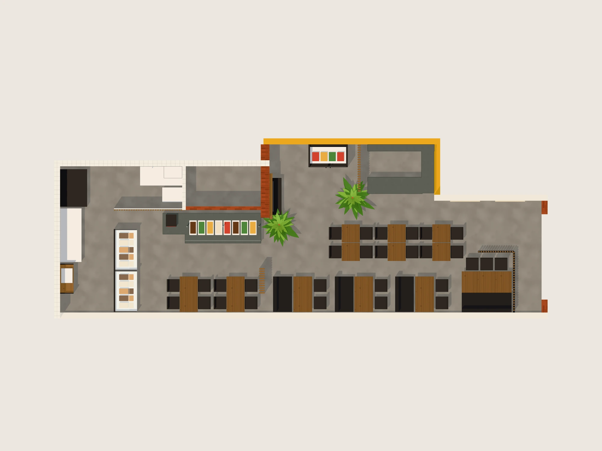 Top view of the restaurant's 3D model